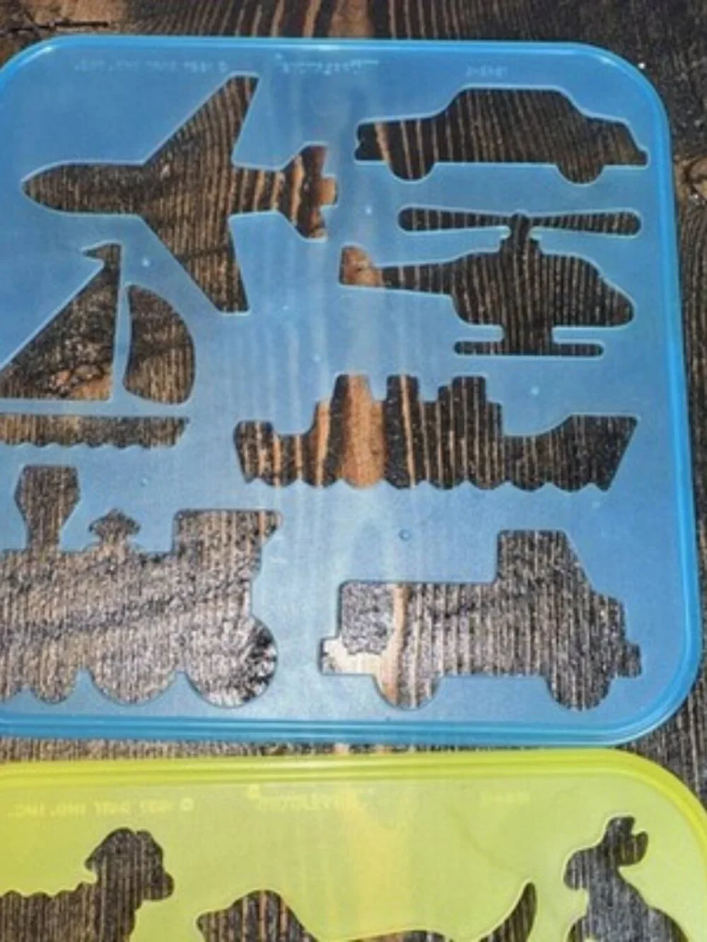 1987 VTG Set Of 5 Tupperware Tuppertoys Art Shapes Stencil Train Dog Fish Flower